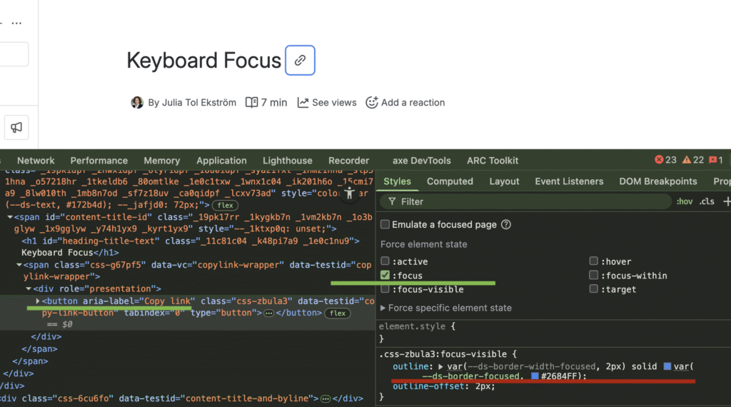 Screenshot browser inspector